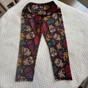 CVG Immortal Leggings Pattern, Women's Colorful Skull Print Leggings, Sz L New